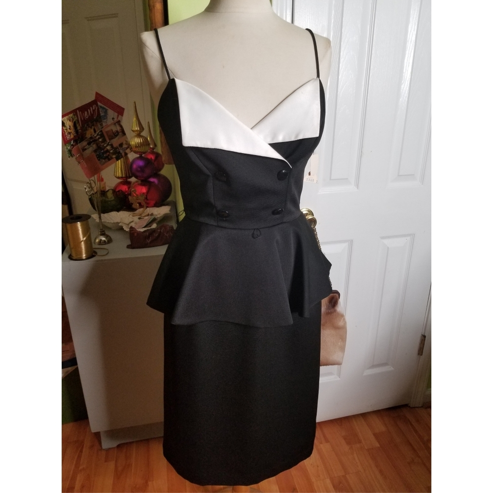Sexy Vintage Strappy Tuxedo Peplum Dress